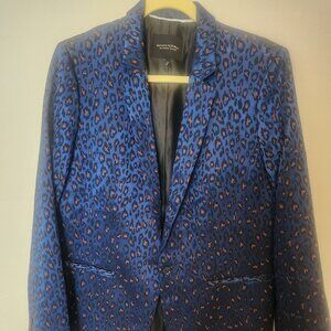 Banana Republic Boyfriend Fit Blazer Black & Blue Leopard Print Size L PRE-OWNED